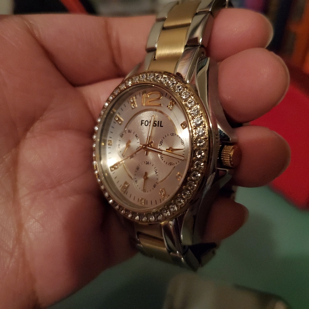 Fossil Riley Silver and Gold Tone Watch